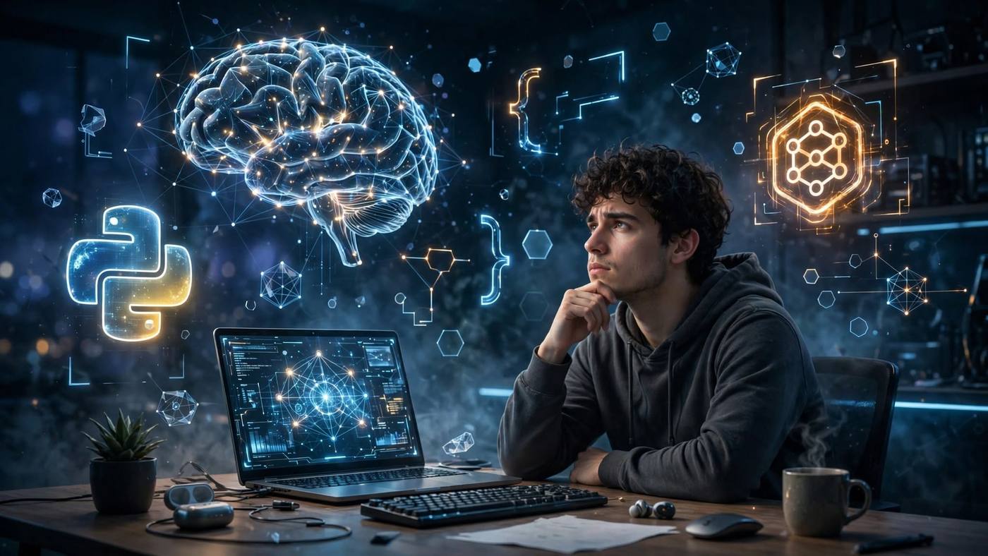 Programador contemplando a la inteligencia artificial
